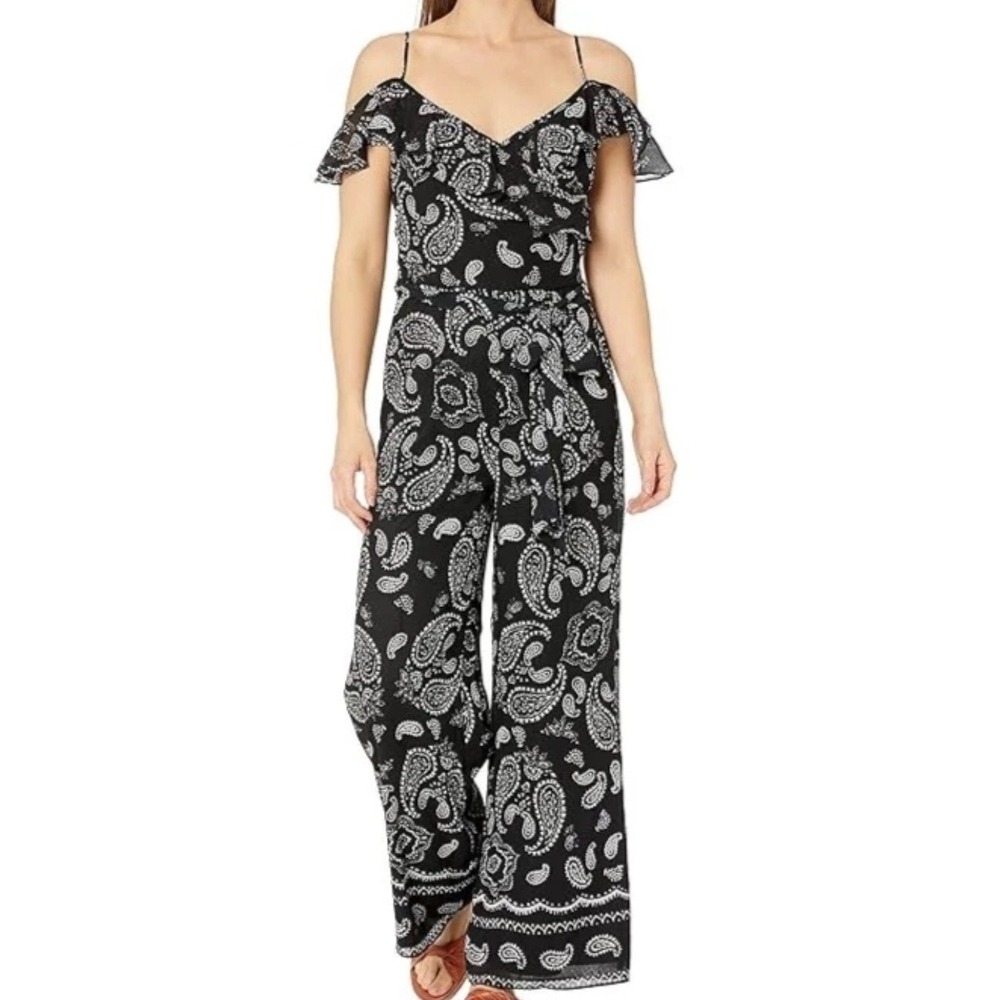 Tahari Arthur S. Levine Womensโ Paisley Wide Leg Jumpsuit Black White Size 12